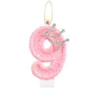 Yiran 3D Bougies 9 Numéro d'Anniversaire, Bougies Roses Scintillantes Cake Topper Bougies d'Anniversaire avec Couronne Paillettes pour décorations de gâteau fête d'anniversaire,célébration