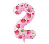Yiran Ballon à l'hélium en mylar en forme de chiffre 2 - 81,3 cm - Ballons à l'hélium rose fraise pour 2ème anniversaire - Décorations de fête sur le thème de la fraise