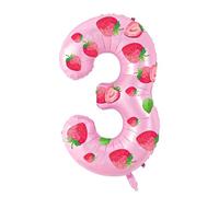 Yiran Ballon à l'hélium en mylar en forme de chiffre 3 - 81,3 cm - Ballons à l'hélium rose fraise pour décoration de fête sur le thème de la fraise - Ballons pour 3ème anniversaire de filles et
