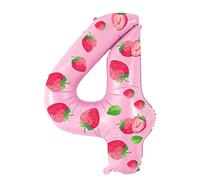 Yiran Ballon à l'hélium en mylar en forme de chiffre 4 - 81,3 cm - Ballons à l'hélium rose fraise pour 4ème anniversaire - Décorations de fête sur le thème de la fraise pour filles et garçons