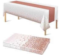Yiran Blanc et Or Rose Nappe Jetable,Nappe de Table Réutilisable,137x274cm dorés Couverture de Table de confettis à Pois dorés pour Mariage Pique-Nique, Halloween, Noël