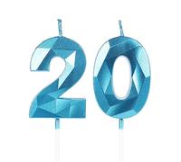 Yiran Bleu Bougies d'anniversaire pour 20 ans, 3D bougie numéro 20, bougies dorées, bougie d'anniversaire pour gâteau, bougies d'anniversaire, décorations de gâteau pour fête d'anniversaire, mariage