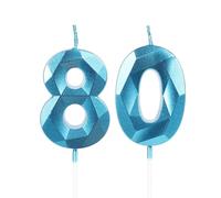 Yiran Bleu Bougies pour 80 Ans, 3D Bougie Numéro 20, Dorées, pour Gâteau, Décorations de Fête d'Anniversaire, Mariage