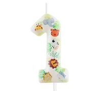 Yiran Bougie d'anniversaire en forme d'animal de safari en forme de numéro 1 - Décoration de gâteau sur le thème de la jungle - Feuille de palmier tropicale - Décorations de fête pour 1er anniversaire