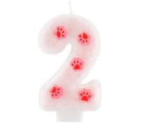 Yiran Bougie de 2e anniversaire pour chats et chiens - Bougie blanche moelleuse avec empreinte de patte - Décoration de gâteau pour fête d'anniversaire sur le thème des animaux de compagnie