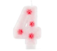 Yiran Bougie de 4e anniversaire pour animaux de compagnie - Bougie blanche moelleuse avec empreinte de patte - Décoration de gâteau pour fête d'anniversaire sur le thème des animaux de compagnie
