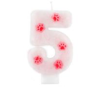 Yiran Bougie de 5e anniversaire pour chats et chiens - Bougie blanche moelleuse avec empreinte de patte - Décoration de gâteau pour fête d'anniversaire sur le thème des animaux de compagnie