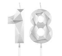 Yiran Bougies argentées en forme de chiffre 18 - Décorations de gâteau d'anniversaire pour fête d'anniversaire, anniversaire de mariage - Pour homme et femme (18 ans)