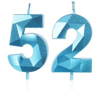 Yiran Bougies bleues pour 52e anniversaire - Bougies d'anniversaire en forme de chiffre 52 - Décorations de gâteau d'anniversaire de mariage pour homme et femme (52 ans)