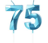 Yiran Bougies d'Anniversaire 75 Ans - Numéro 75 - Bougies Bleu - Bougie d'anniversaire pour gâteau - Bougies de Gâteau Décorations de Gâteau Fête d'Anniversaire, Mariage