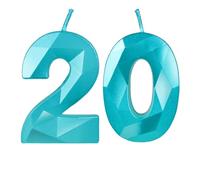 Yiran Bougies d'anniversaire Bleu en forme de chiffre 20, décoration de gâteau 3D, bougie d'anniversaire pour gâteau, sans parfum
