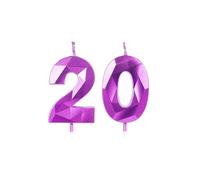 Yiran Bougies en forme de chiffre 20 pour 20e anniversaire - Bougie violette « Happy Birthday » pour gâteau - Décoration de gâteau pour fille, femme, animal domestique, fête d'anniversaire,