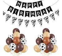 Yiran Cow Decoration Anniversaire Garçon Fille Inclus Banderole Joyeux Anniversaire, Bannière Triangle et 12 Pouces Cow Ballons Anniversaire Blanc Brun Ballons, 22 Pièces Happy Birthday Decoration