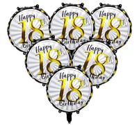 Yiran Decoration Anniversaire 18 ans, 18 Pouces Happy 18th Birthday Foil Helium Ballons, 6 Pièces Décoration Anniversaire de Fête en Noir Or, Deco Joyeux Anniversaire pour 18 ans Garcon Fille