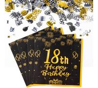 Yiran Decoration Table Anniversaire 18 Ans, 20 Pièces Serviettes Papier et 5g Confettis Anniversaire 18, Deco Table Anniversaire 18 Ans Garçon Fille Or Noir Deco Happy Birthday Decoration