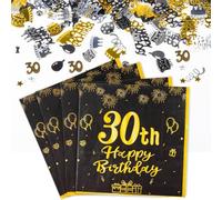 Yiran Decoration Table Anniversaire 30 Ans, 20 Pièces Serviettes Papier et 5g Confettis Anniversaire 30, Deco Table Anniversaire 30 Ans Homme Femme Or Noir Deco Happy Birthday Decoration