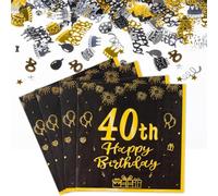 Yiran Decoration Table Anniversaire 40 Ans, 20 Pièces Serviettes Papier et 5g Confettis Anniversaire 40, Deco Table Anniversaire 40 Ans Homme Femme Or Noir Deco Happy Birthday Decoration