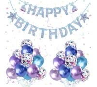 Yiran Mermaid Decoration Anniversaire Inclus Banderole Joyeux Anniversaire et 12 Pouces Sirène Ballons Anniversaire Bleu Violet Confettis Ballons, 23 Pièces Happy Birthday Decoration pour Garçon Fille