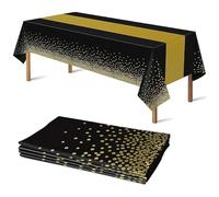Yiran Noire et dorée Nappe Jetable,Nappe de Table Réutilisable,137x274cm dorés Couverture de Table de confettis à Pois dorés pour Mariage Pique-Nique, Halloween, Noël