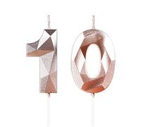 Yiran Or Rose Bougies d'anniversaire pour 10 ans, 3D bougie numéro 10, bougies dorées, bougie d'anniversaire pour gâteau, bougies d'anniversaire, décorations de gâteau pour fête d'anniversaire,mariage