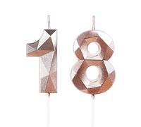 Yiran Or Rose Bougies d'anniversaire pour 18 ans, 3D bougie numéro 18, bougies dorées, bougie d'anniversaire pour gâteau, bougies d'anniversaire, décorations de gâteau pour fête d'anniversaire mariage