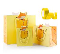 Yiran Renard Sacs Cadeaux Anniversaire, 3pcs Fox Sacs Papier Cadeaux avec Jaune Ruban pour Anniversaire Decoration Emballages Cadeaux et Bonbons