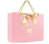 Yiran Sweet 16th Birthday Pochette Cadeau Papier,Gift Bag Paquet,Rose Avec Noeud Pour Fille 16 Ans Fête d'Anniversaire Décorations