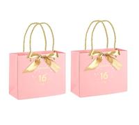 Yiran sweet 16th birthday rose lot de 2 sacs cadeaux de petit avec 2 avec noeud, sacs en papier avec poignées pour femmes, anniversaire, mariage, fête, Noël - 19cmx15cmx7cm