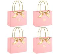 Yiran sweet 16th birthday rose lot de 4 sacs cadeaux de petit avec 4 avec noeud, sacs en papier avec poignées pour femmes, anniversaire, mariage, fête, Noël - 19cmx15cmx7cm
