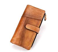 Yirenzui vintage en cuir authentique en cuir long portefeuille femme porte-carte de crédit porte bourse zipper Business moble téléphone portefeuille, meilleur choix (couleur: laiton, taille: 19,5 *