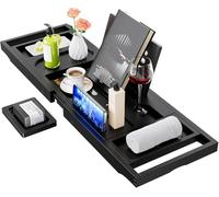 Yirilan Plateau de Bain en Bambou, Plateau de Bain Noir Extensible, Plateau de Bain Pliable Premium pour Nouveau Foyer, Cadeau d'Anniversaire et de Mariage pour Couple, Cadeau de Douche de Fiançailles