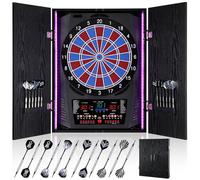 Yirinatek Jeu de Flechette Electronique, LED Coffret pour Cible Flechette | [12 Fléchettes][Coffret en bois] 8 Couleurs pour 8 Joueurs, Jeux de Flechettes Adulte Électronique, Familiaux & Bar - NOIR