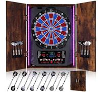 Yirinatek Jeu de Flechette Electronique, LED Coffret pour Cible Flechette | [12 Fléchettes][Coffret en bois] 8 Couleurs pour 8 Joueurs, Jeux de Flechettes Adulte Électronique, Familiaux & Bar-VINTAGE