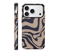 Yirlbey 2 in 1 Été Coque pour iPhone 17 Pro 6,3", Aesthetic Stripes Striped Motif Dessin Étui Silicone Fine TPU pour Femmes Filles Antichoc Housse Protection Cover, Anti-Rayures Case, Brun Bande