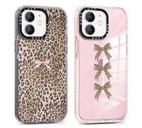 Yirlbey 2 Pièces Coque pour iPhone 11 6,1'', Housse Transparente avec Rose Noeud Léopard Aesthetic Motif Dessin Étui pour Fille Femmes, Ultra Fine TPU Souple Antichoc Anti-Rayures Protection Case