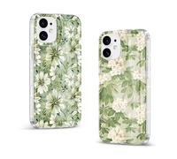 Yirlbey 2 pièces Transparente Brillant Coque pour iPhone 11 6,1", Aesthetic Fleur Motif Vert Design pour Filles Étui, Glitter Silicone Anti-Rayures Dur PC Housse Case Cover pour iPhone 11,Flower