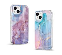 Yirlbey 2 pièces Transparente Brillant Coque pour iPhone 14/iPhone 13 6,1", Aesthetic Marbre Motif Pourpre Design pour Filles Étui, Glitter Silicone Anti-Rayures PC Housse Case Cover pour iPhone 13