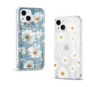 Yirlbey 2 pièces Transparente Brillant Coque pour iPhone 15 6,1", Aesthetic Fleur Motif Marguerite Design pour Filles Étui, Glitter Silicone Anti-Rayures Dur PC Housse Case Cover pour iPhone 15
