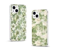 Yirlbey 2 pièces Transparente Brillant Coque pour iPhone 15 6,1", Aesthetic Fleur Motif Vert Design pour Filles Étui, Glitter Silicone Anti-Rayures Dur PC Housse Case Cover pour iPhone 15,Flower
