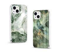 Yirlbey 2 pièces Transparente Brillant Coque pour iPhone 15 6,1", Aesthetic Marbre Motif Vert Design pour Filles Étui, Glitter Silicone Anti-Jaunissement Dur PC Housse Case Cover pour iPhone 15