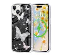 Yirlbey Brillant Coque pour iPhone 15 Papillon, Aesthetic Motif Butterfly Cute Design pour Filles Étui, Transparente Glitter Silicone Anti-Rayures Bumper Housse Case Cover pour iPhone 15 6,1"
