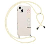 Yirlbey Coque avec Cordon pour iPhone 15 6,1", Etui de Protection Visage Souriant Aesthetic Motif avec Laniere Telephone Portable Housse Collier Silicone Souple Antichoc Ultra Mince Fille Case