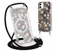 Yirlbey Coque Handykette pour iPhone 11 avec Cordon, Compatible avec MagSafe, Aesthetic Fleur Motif Case, Transparent Silicone Étui Housse avec Réglable Lanyard pour iPhone11 6,1" Cover,Bleues