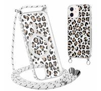 Yirlbey Coque Handykette pour iPhone 12/iPhone 12 Pro avec Cordon, Compatible avec MagSafe, Transparent Silicone Étui avec Aesthetic Léopard Motif Case,PC Housse avec Lanyard pour iPhone12 6,1",Brun