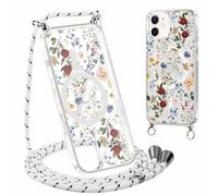 Yirlbey Coque Handykette pour iPhone 12/iPhone 12 Pro avec Cordon, Compatible avec MagSafe, Transparent Silicone Étui avec Aesthetic Fleur Motif Case, PC Housse avec Lanyard pour iPhone12 6,1",couleur
