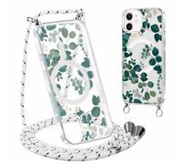 Yirlbey Coque Handykette pour iPhone 12 Mini avec Cordon, Compatible avec MagSafe, Transparent Silicone Étui avec Aesthetic Feuilles Motif Case, Housse avec Réglable Lanyard 5,4" Cover