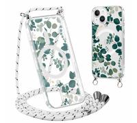 Yirlbey Coque Handykette pour iPhone 14/iPhone 13 avec Cordon, Compatible avec MagSafe, Transparent Silicone Étui avec Aesthetic Feuilles Motif Case, PC Housse avec Lanyard pour iPhone13 6,1" Cover