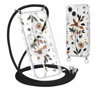 Yirlbey Coque Handykette pour iPhone 14/iPhone 13 avec Cordon, Compatible avec MagSafe, Transparent Silicone Étui avec Aesthetic Fleur Couleur Motif Case, PC Housse avec Lanyard pour iPhone13 6,1"