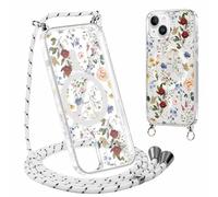 Yirlbey Coque Handykette pour iPhone 14/iPhone 13 avec Cordon, Compatible avec MagSafe, Transparent Silicone Étui avec Aesthetic Fleur Motif Case, PC Housse avec Lanyard pour iPhone13 6,1",Couleur