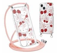 Yirlbey Coque Handykette pour iPhone 14/iPhone 13 avec Cordon, Compatible avec MagSafe, Transparent Silicone Étui avec Aesthetic Cerises Motif Case, PC Housse avec Lanyard pour iPhone13 6,1" Cover